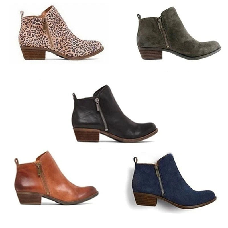 Leder Damen Stiefeletten mit Blockabsatz und seitlichem Reißverschluss – Marit