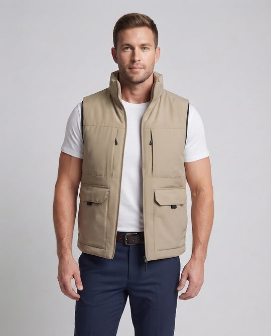 Herren Gepolsterte Utility-Weste mit Stehkragen, Frontreißverschluss und Multifunktions‑Taschen Nord Taschen