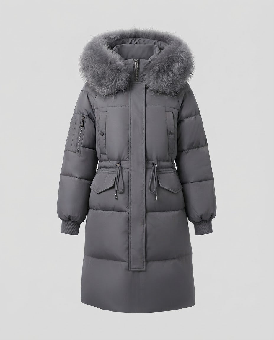 Gefütterte Damen-Winterjacke, mittellang, mit Fellkragen