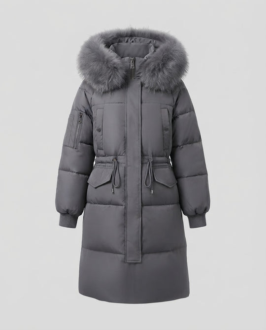 Gefütterte Damen-Winterjacke, mittellang, mit Fellkragen