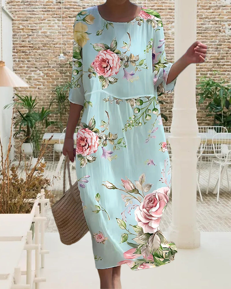 Elegantes Floral Kleid, das den Bauch kaschiert
