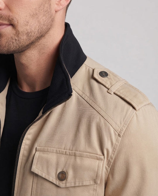 Männer Feldjacke mit Stehkragen, karierter Futter und Schulterklappen Nord Taschen
