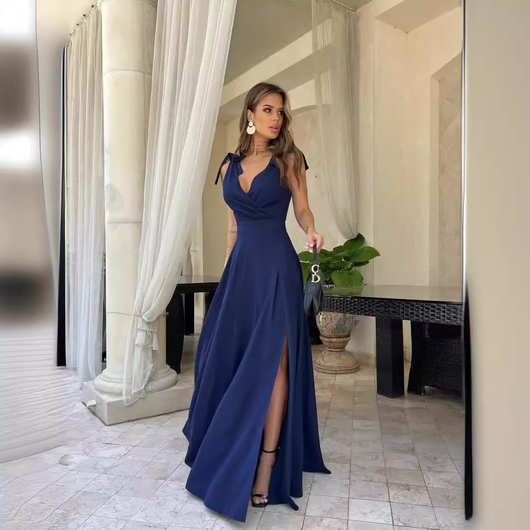 Abendkleid Langer Plissierter Einfarbiger - Arvani