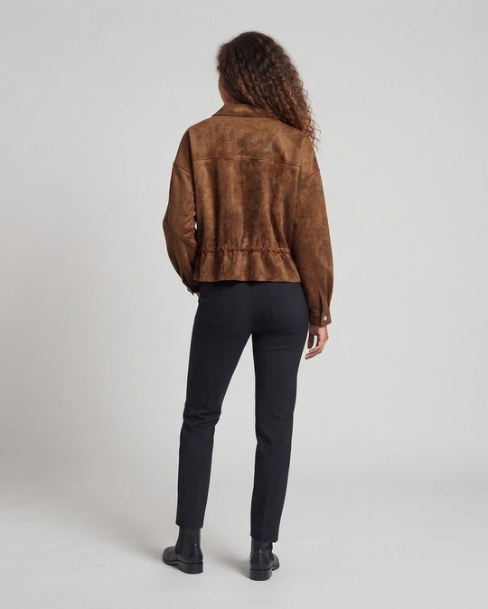 Damen Cropped Blousonjacke im Velours‑Look mit Kordelzugtaillierung und Pattentaschen Nord Taschen