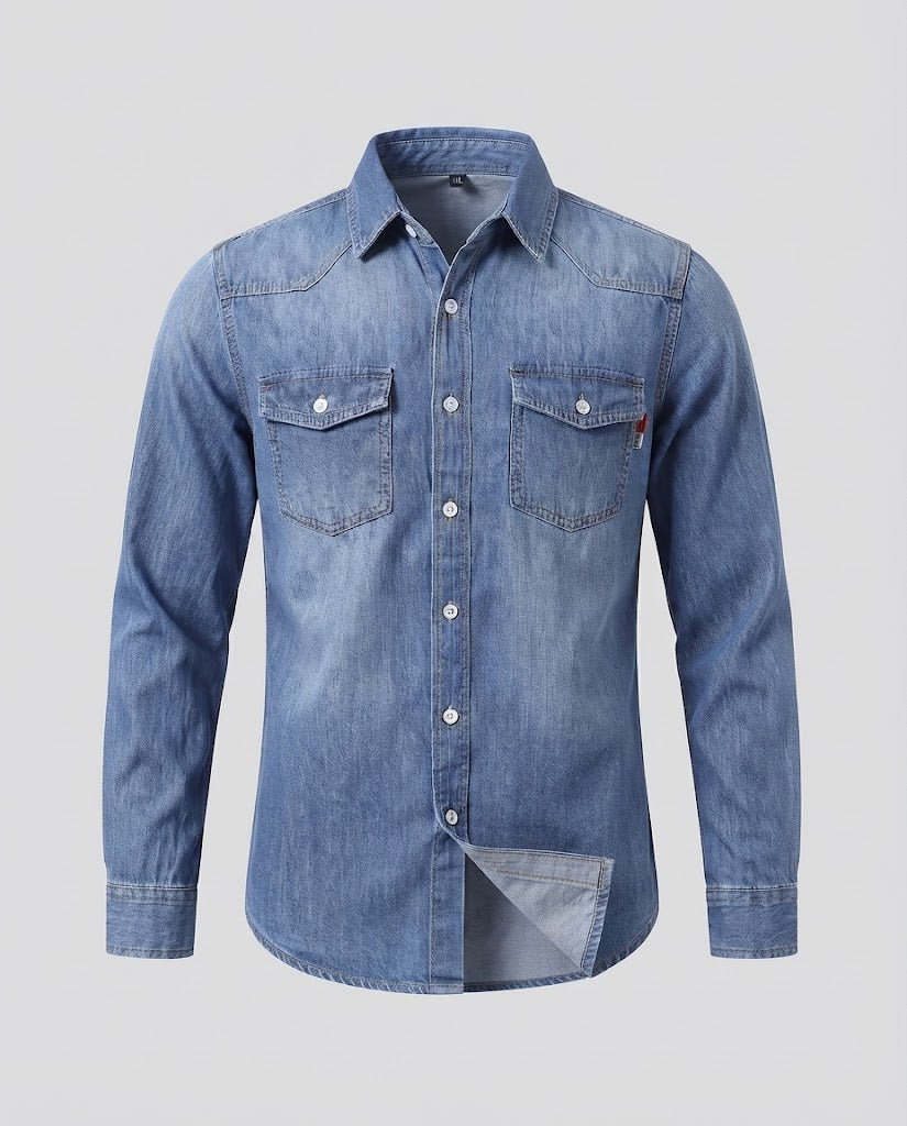 Herren robuste Denim-Hemdjacke mit aufgesetzten Brusttaschen Nord Taschen