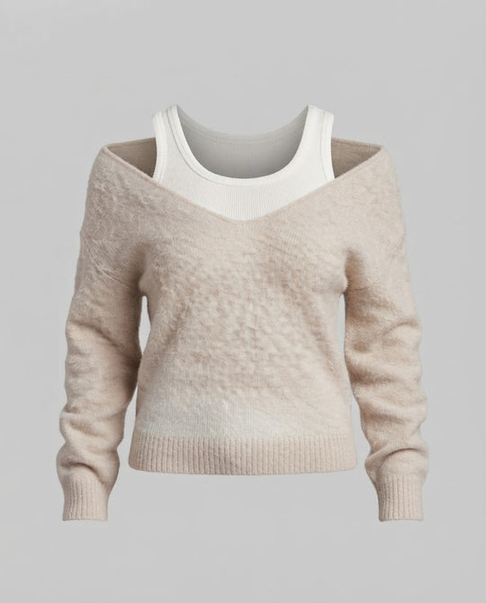 Damen Oversize Strickpullover mit Ein‑Schulter‑Layering und flauschiger Mohairoptik Nord Taschen