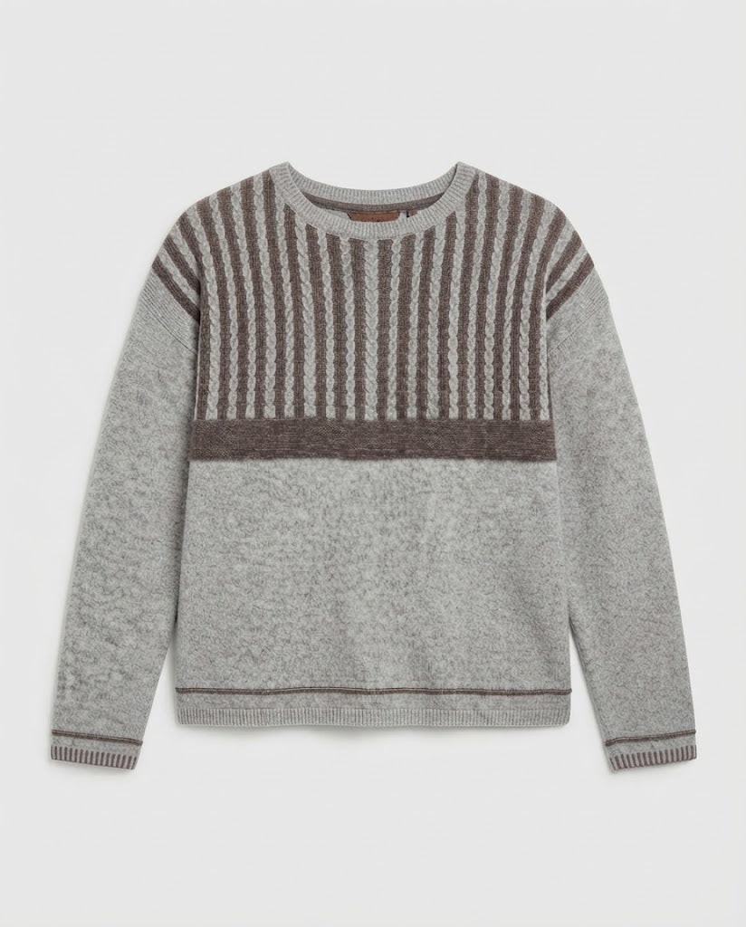 Damen Feinstrickpullover mit Zopfstruktur und kontrastierender Passe Nord Taschen
