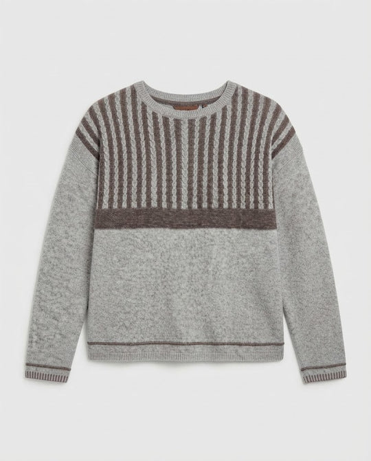 Damen Feinstrickpullover mit Zopfstruktur und kontrastierender Passe Nord Taschen
