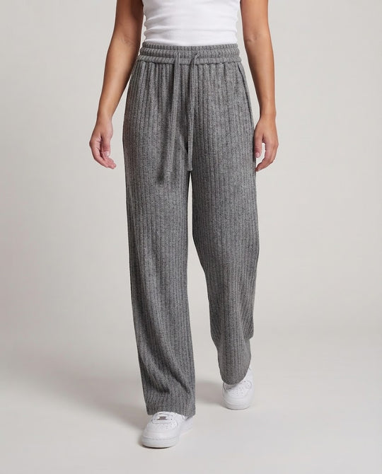 Damen Hochtaillierte weite Strickhose mit Kordelzug und Rippstruktur Nord Taschen