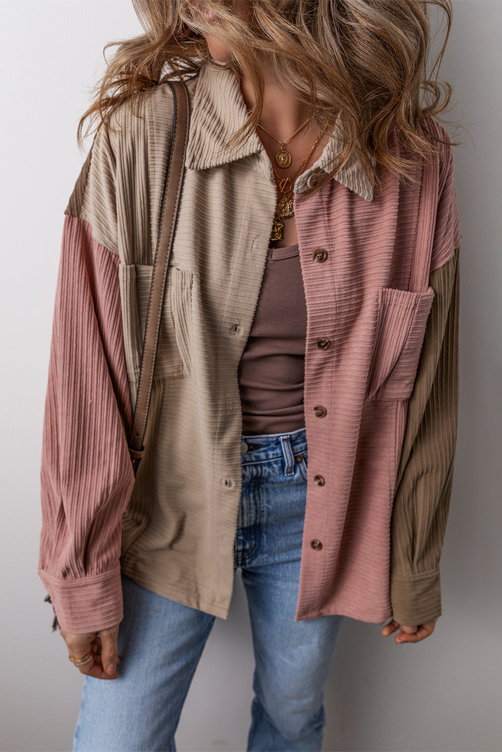 Colorblock Shirtjacke Baumwollmischung Lässig und Trendy