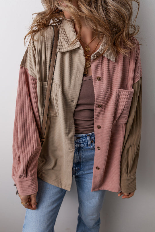 Colorblock Shirtjacke Baumwollmischung Lässig und Trendy