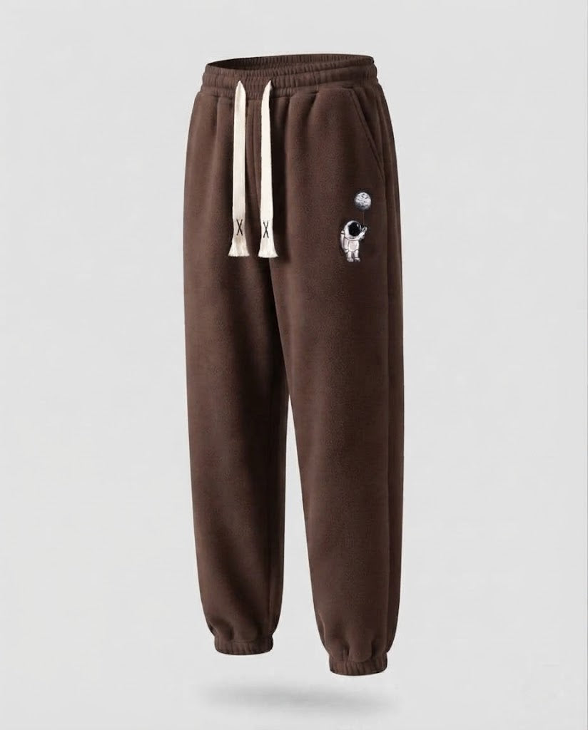Herren gefütterte Fleece Jogginghose mit Kordelzug, elastischen Bündchen und Astronauten Druck Nord Taschen