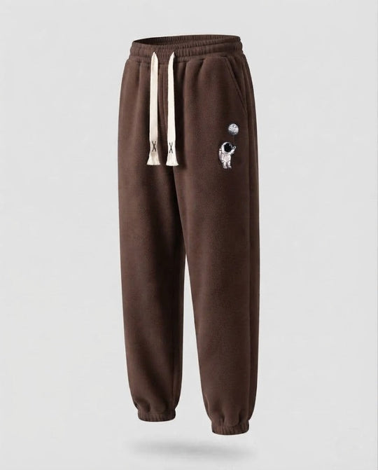 Herren gefütterte Fleece Jogginghose mit Kordelzug, elastischen Bündchen und Astronauten Druck Nord Taschen