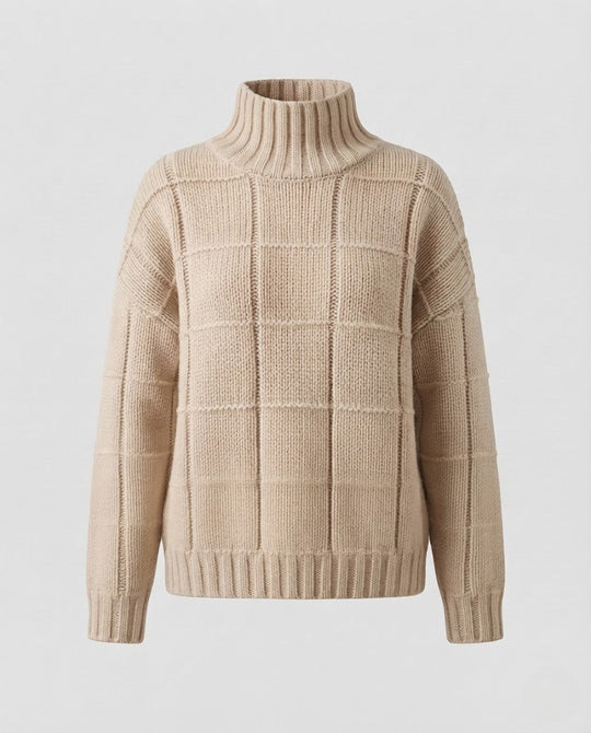 Damen Karierter Feinstrick-Mockneckpullover mit kastiger Oversize-Silhouette Nord Taschen