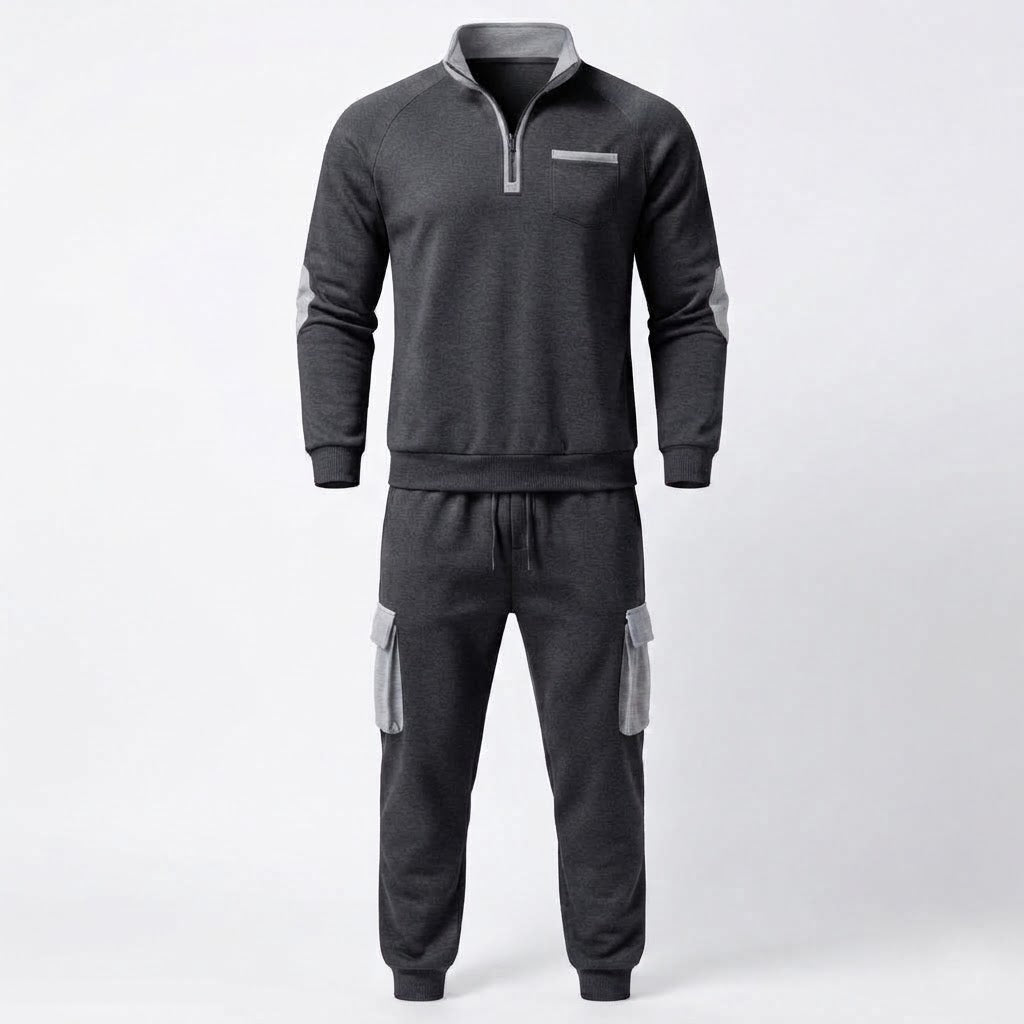 Herren Cargo Jogger Set mit Halb-Zip Sweatshirt, elastischem Taillenband und Klappentaschen Nord Taschen