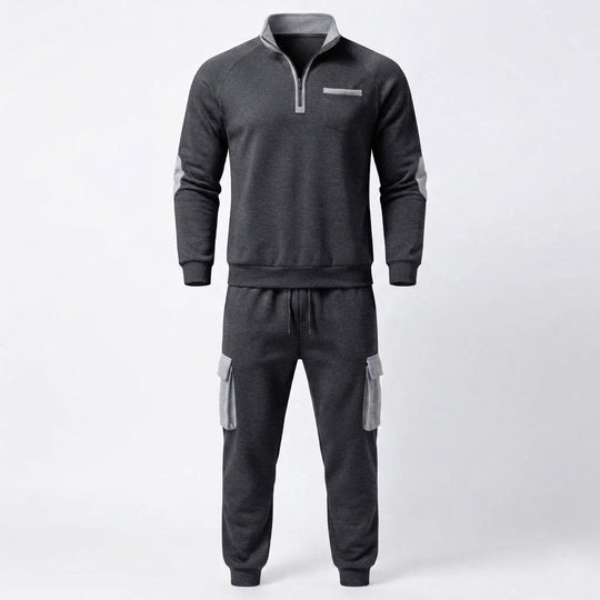 Herren Cargo Jogger Set mit Halb-Zip Sweatshirt, elastischem Taillenband und Klappentaschen Nord Taschen