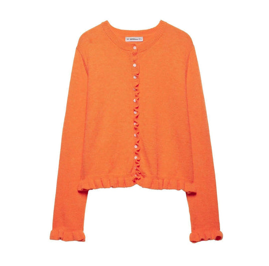 Rüschen Frauen Cardigan mit Knöpfen, Schickes Schichted Oberteil