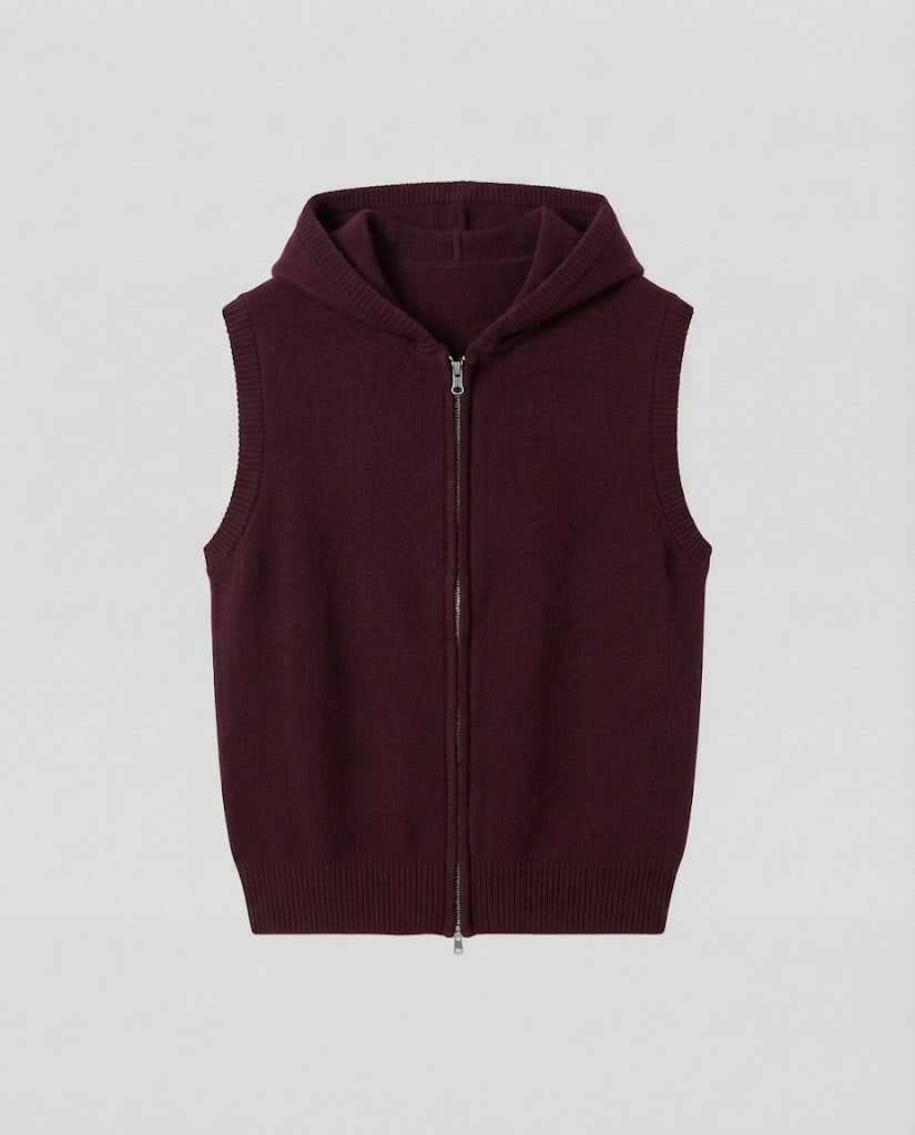 Damen Ärmellose Strickweste mit Kapuze und Reißverschluss Nord Taschen