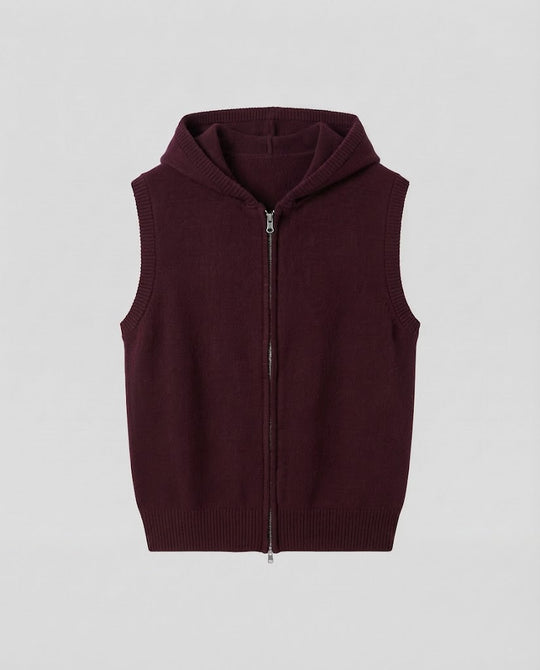 Damen Ärmellose Strickweste mit Kapuze und Reißverschluss Nord Taschen