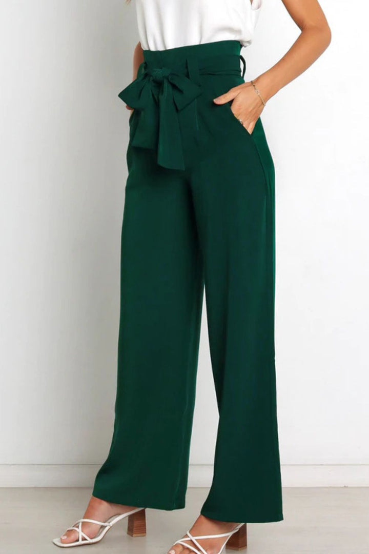 Hohe Taille Paperbag Hose mit Schleifendetail