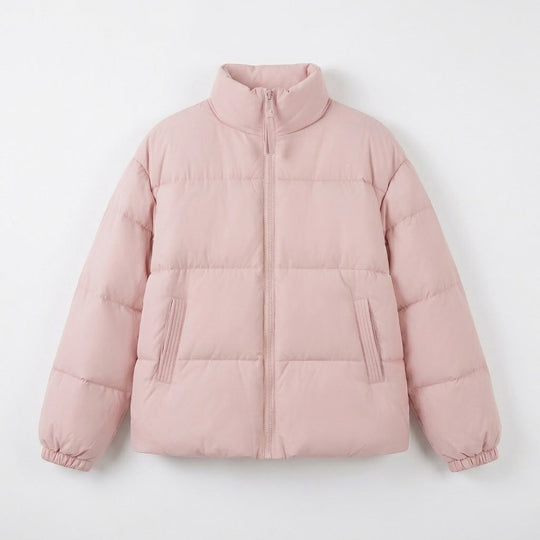 Damen kurze voluminöse gepolsterte Jacke mit hohem Schalkragen, Zwei-Wege-Reißverschluss und verdeckten Seitentaschen