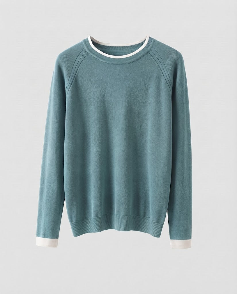 Damen Feiner Rundhalspullover mit kontrastierter Kantenblende und schmaler Silhouette Nord Taschen