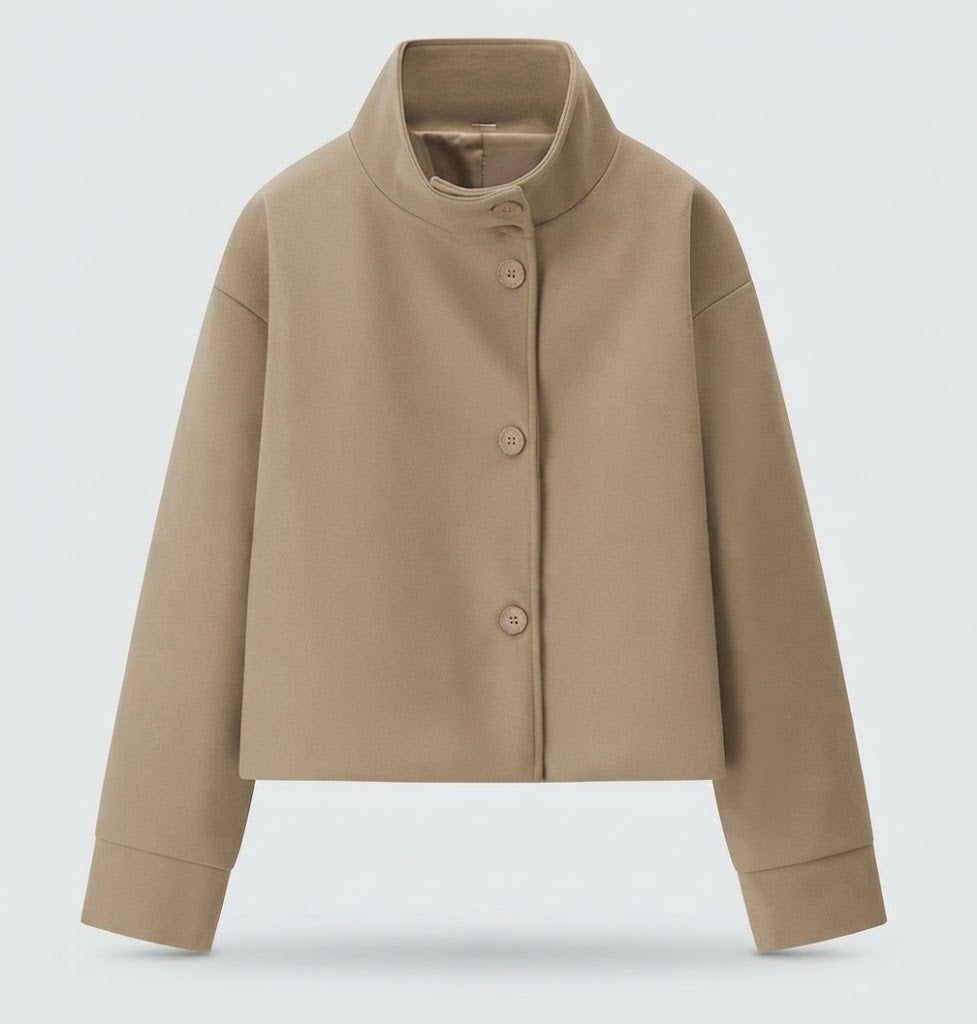 Damen Oversized Kurzjacke mit Stehkragen, asymmetrischer Knopfleiste und voluminösen Ärmeln Nord Taschen