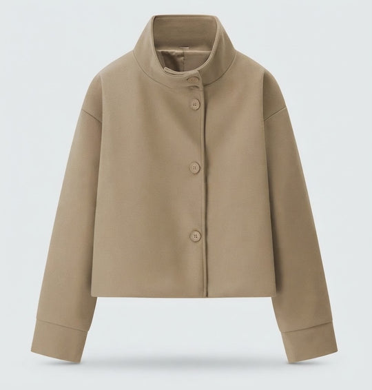 Damen Oversized Kurzjacke mit Stehkragen, asymmetrischer Knopfleiste und voluminösen Ärmeln Nord Taschen