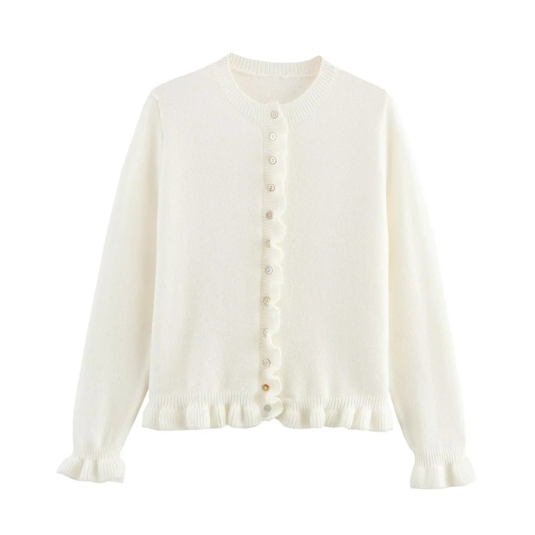 Rüschen Frauen Cardigan mit Knöpfen, Schickes Schichted Oberteil