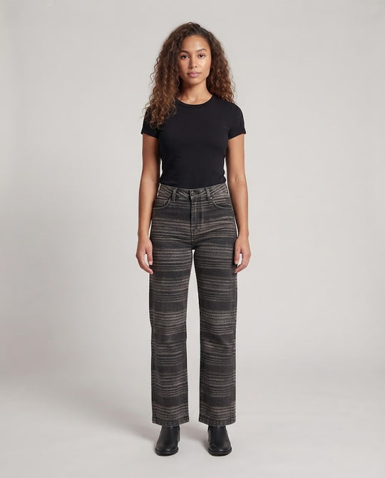 Damen High‑Waist Flared-Jeans mit gebürstetem Streifenprint und weitem Bein Nord Taschen