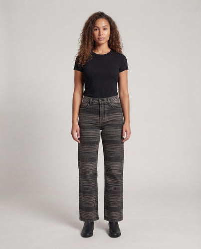 Damen High‑Waist Flared-Jeans mit gebürstetem Streifenprint und weitem Bein Nord Taschen