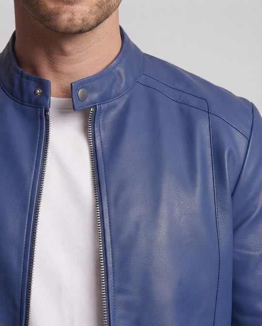 Herren Modische Lederjacke mit modernem Stehkragen Nord Taschen
