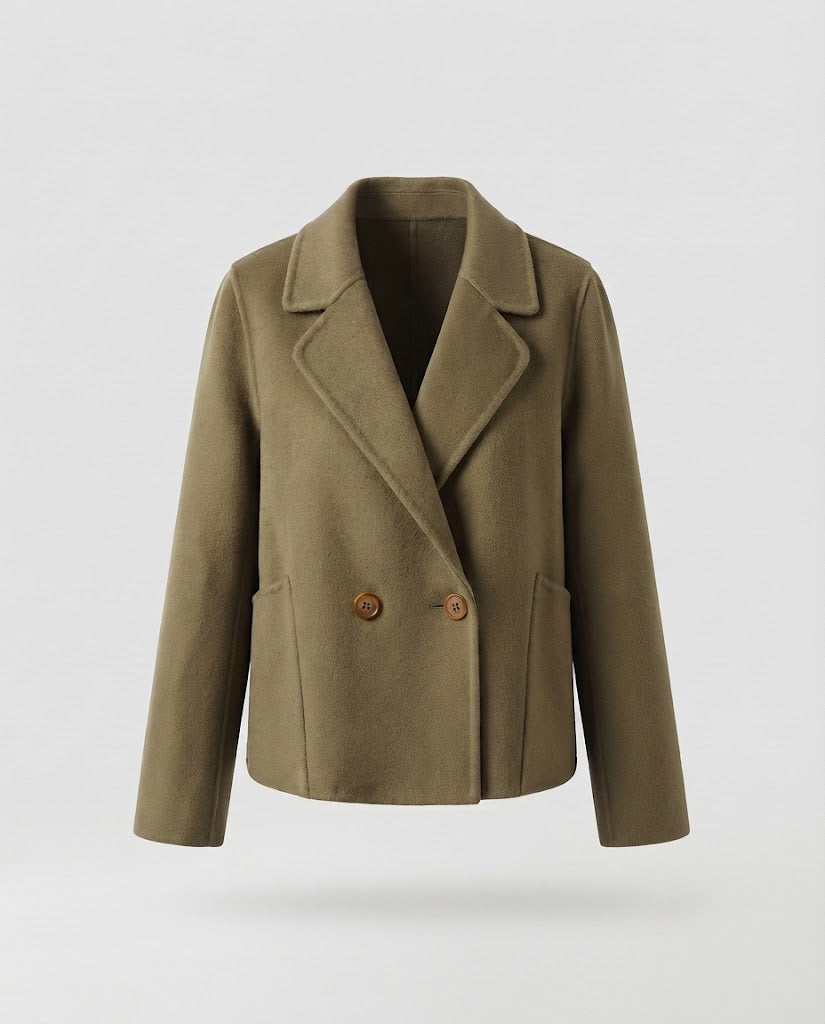 Damen Kurzblazer‑Jacke aus Wollmix im Boxy‑Schnitt mit Doppelknopf‑Front Nord Taschen