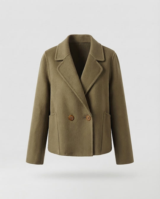 Damen Kurzblazer‑Jacke aus Wollmix im Boxy‑Schnitt mit Doppelknopf‑Front Nord Taschen