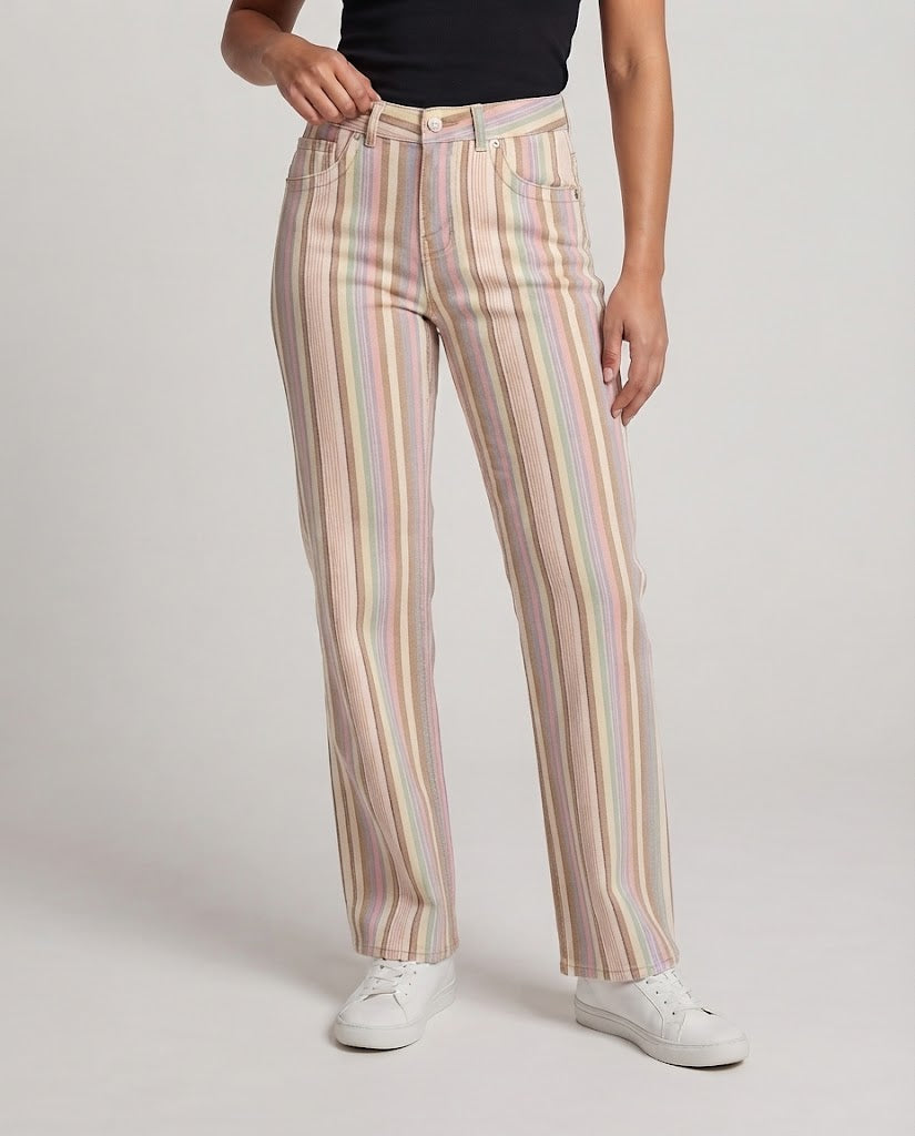 Damen Weite Highwaist-Hose mit Längsstreifen und Five-Pocket-Schnitt Nord Taschen