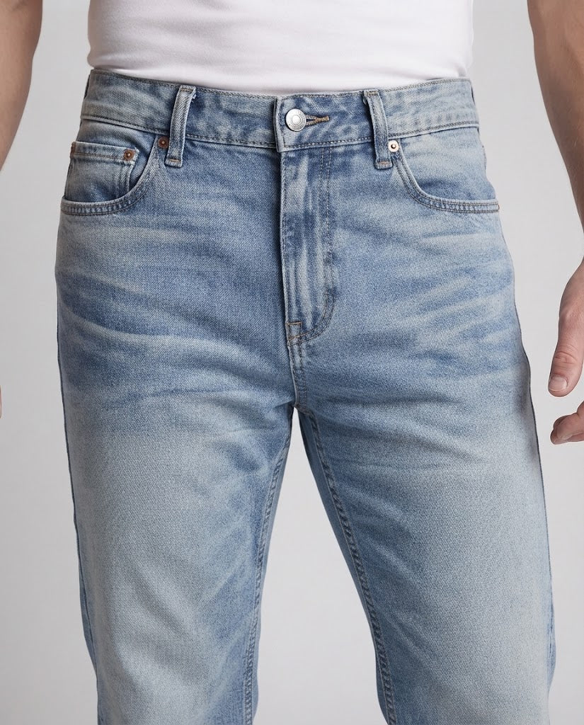 Herren Weit geschnittene Stonewashed-Denim-Jeans mit bodenlangem Saum und markanten Falten Nord Taschen