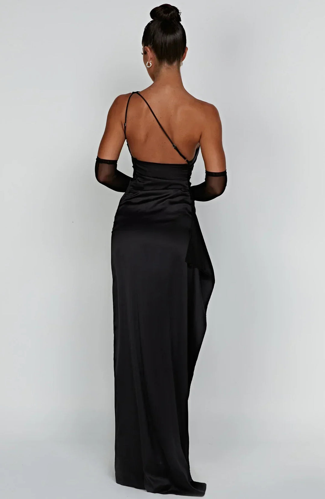 Falten Satin Schlitzkleid