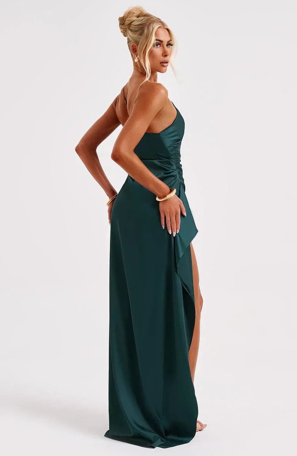 Falten Satin Schlitzkleid