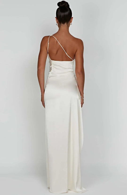 Falten Satin Schlitzkleid