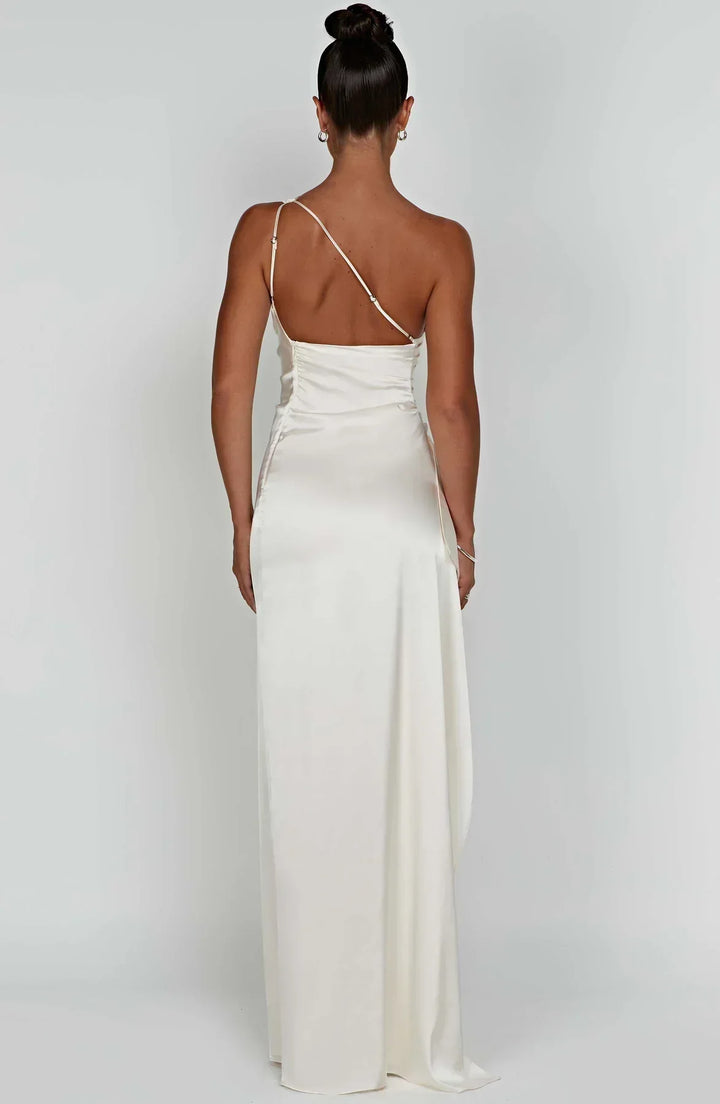 Falten Satin Schlitzkleid