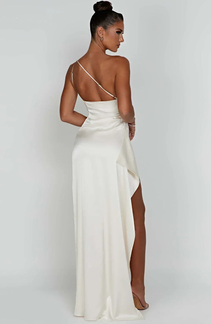 Falten Satin Schlitzkleid