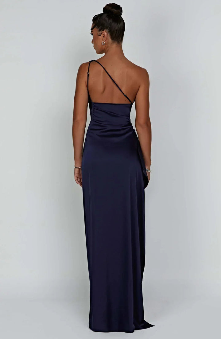 Falten Satin Schlitzkleid