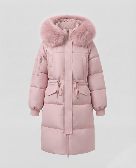 Gefütterte Damen-Winterjacke, mittellang, mit Fellkragen