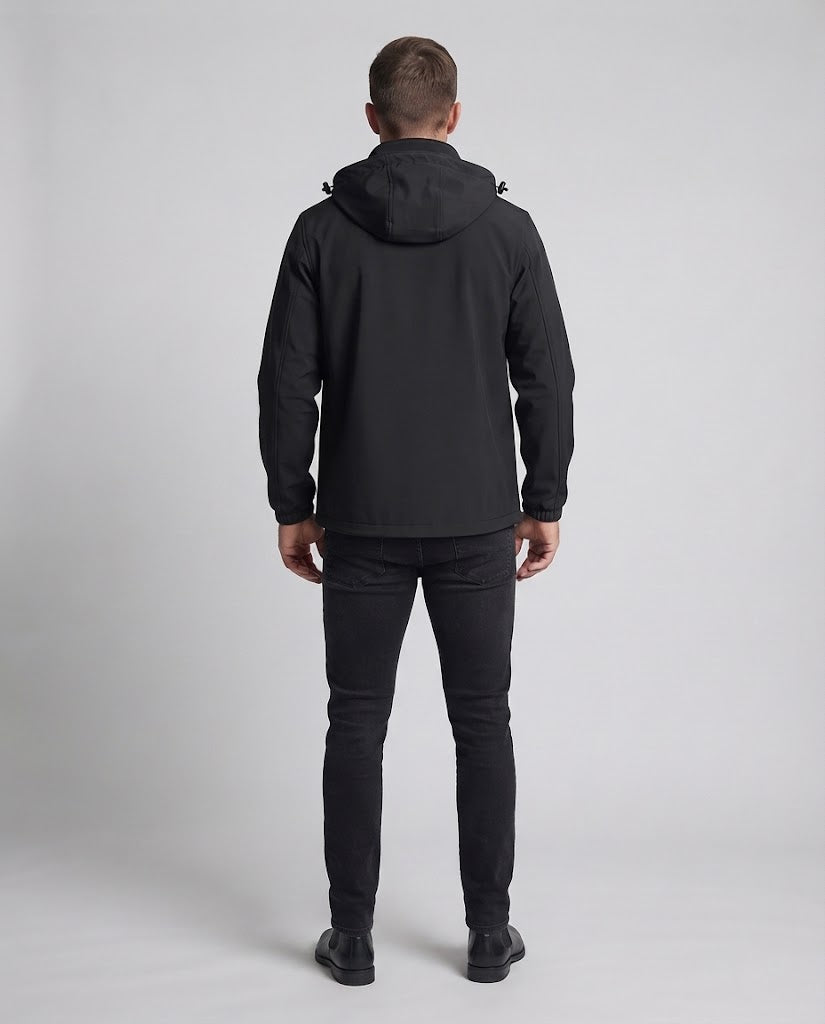 Herren Leichte Softshell‑Kapuzensportjacke mit winddichter, wasserabweisender Membran und Brust-Reißverschlusstasche Nord Taschen