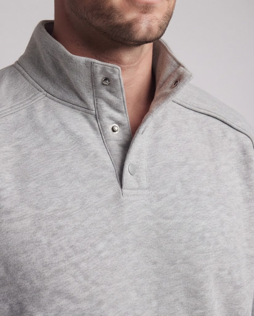Herren Oversize-Halbkragen-Sweatshirt mit Druckknopfleiste und ton-in-ton Nahtführung Nord Taschen