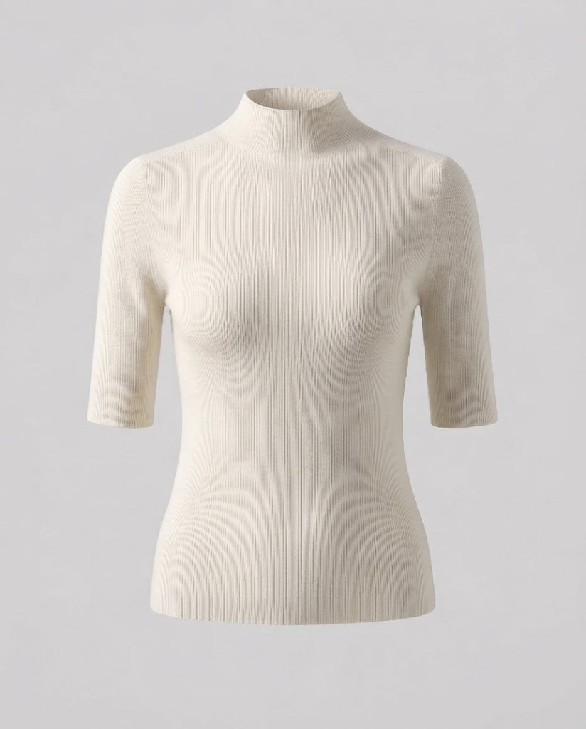 Damen Halbarm Feinstrickpullover mit kurzem Stehkragen und figurbetonter Passform Nord Taschen