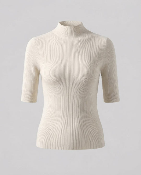 Damen Halbarm Feinstrickpullover mit kurzem Stehkragen und figurbetonter Passform Nord Taschen