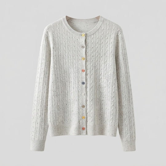 Damen Feinstrick-Cardigan mit Zopfmuster und bunten Knöpfen Nord Taschen