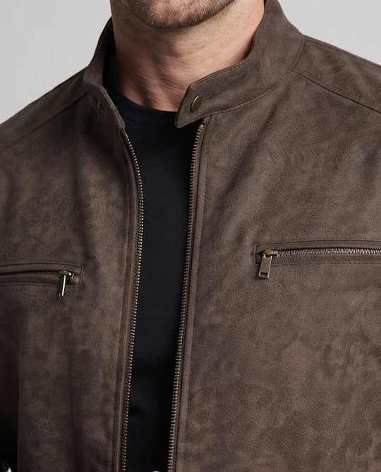 Herren Matte Velours-Fieldjacke mit Stehkragen, verdecktem Reißverschluss und Zipper-Brusttaschen Nord Taschen