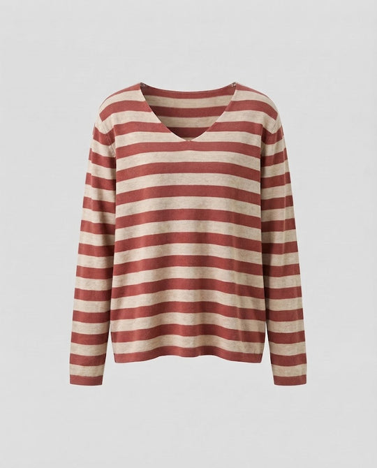 Damen Gestreifter Feinstrickpullover mit V‑Ausschnitt und lässiger Oversize‑Passform Nord Taschen